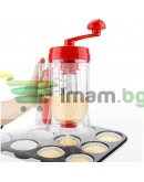 Ръчен уред за палачинки и мъфини с диспенсър и дръжка за миксер